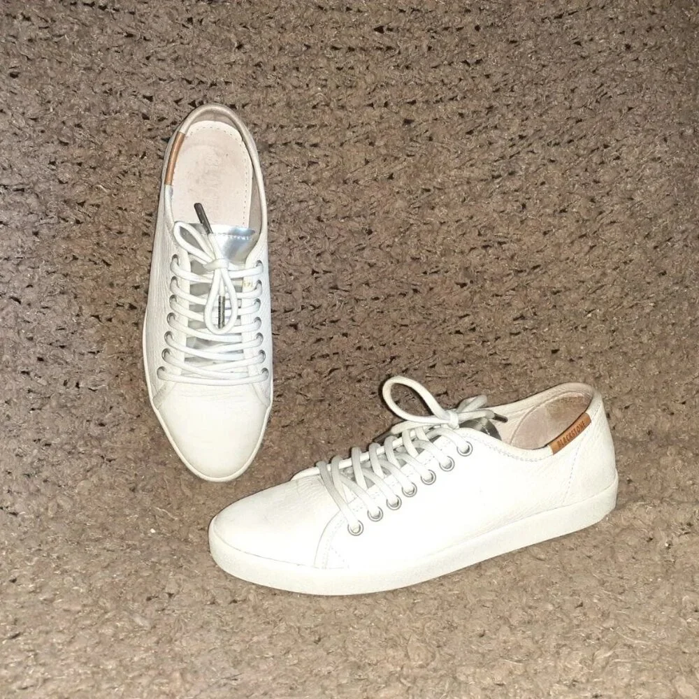 BLACKSTONE NL-49-White/Silver Nubuck/Patent Leather Sneakers-Sz 37-Excellent - Picture 1 of 8